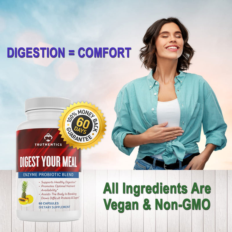 [Australia] - TRUTHENTICS Digestive Enzymes & Probiotic Supplement - Digestion Aid - Enzymes for Better Digestion, Bloating, Gas, IBS, Constipation Relief - Healthy Weight & Metabolism - Vegan Non-GMO Gluten-Free 