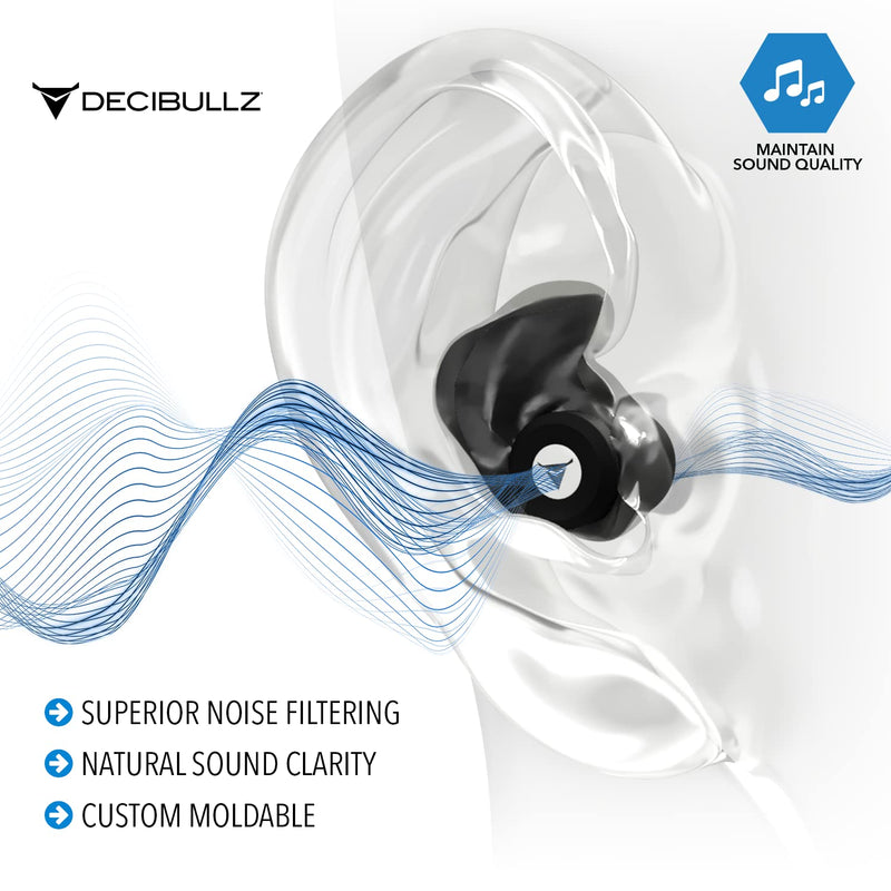 [Australia] - Decibullz Custom-Molded High Fidelity Earplugs, Hearing Protection for Concerts, Musicians, Drummers, and The Sensory Disorders, Black 