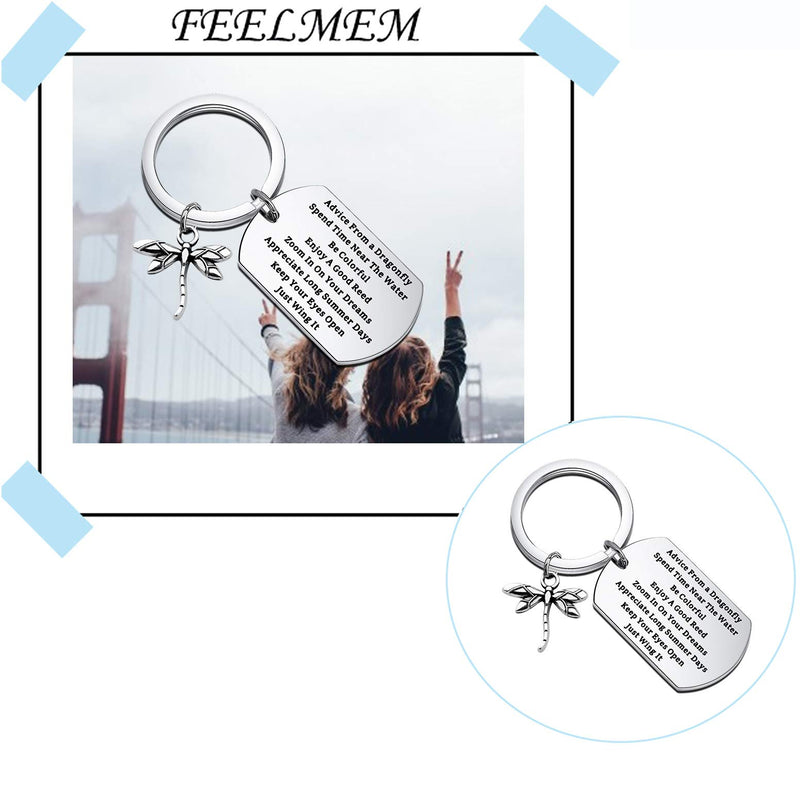 [Australia] - FEELMEM Advice from a Dragonfly Keychain Enjoy A Good Reed Zoom in On Your Dreams Just Wing It Inspirational Dragonfly Charm Keychain Graduation Gift Encouragement Gifts for Her Silver 