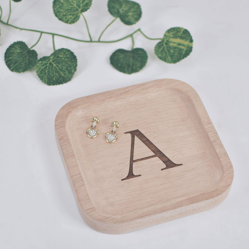 [Australia] - Solid Wood Personalized Initial Letter Jewelry Display Tray Decorative Trinket Dish Gifts For Rings Earrings Necklaces Bracelet Watch Holder (6"x6" Sq Natural "A") ุ6"x6" Sq Natural "A" 