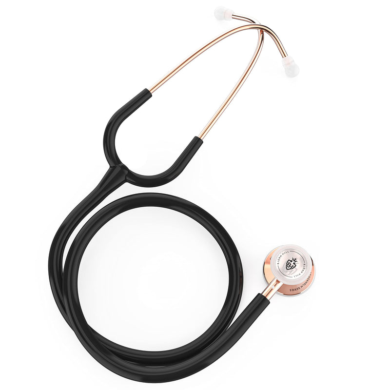 [Australia] - BJÖRN HALL Rose Gold Black Stethoscope with Designer Carrying Case | Stainless Steel Turnable Chest Piece | Super Lightweight 5.9oz| Perfect Gift for Nurses Veterinary & Students | Black Tubing RGB Black Rose Gold 