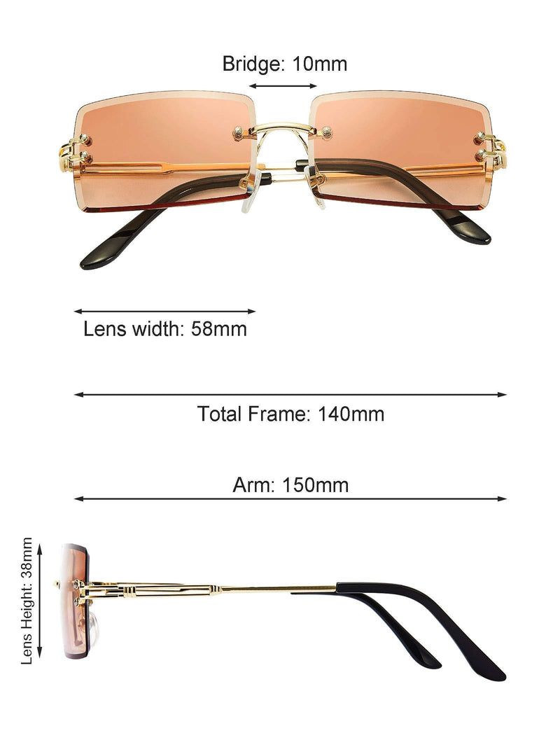 [Australia] - 3 Pairs Rimless Rectangle Sunglasses Tinted Frameless Eyewear Vintage Transparent Rectangle Glasses for Women Men Grey, Tea and Blue 