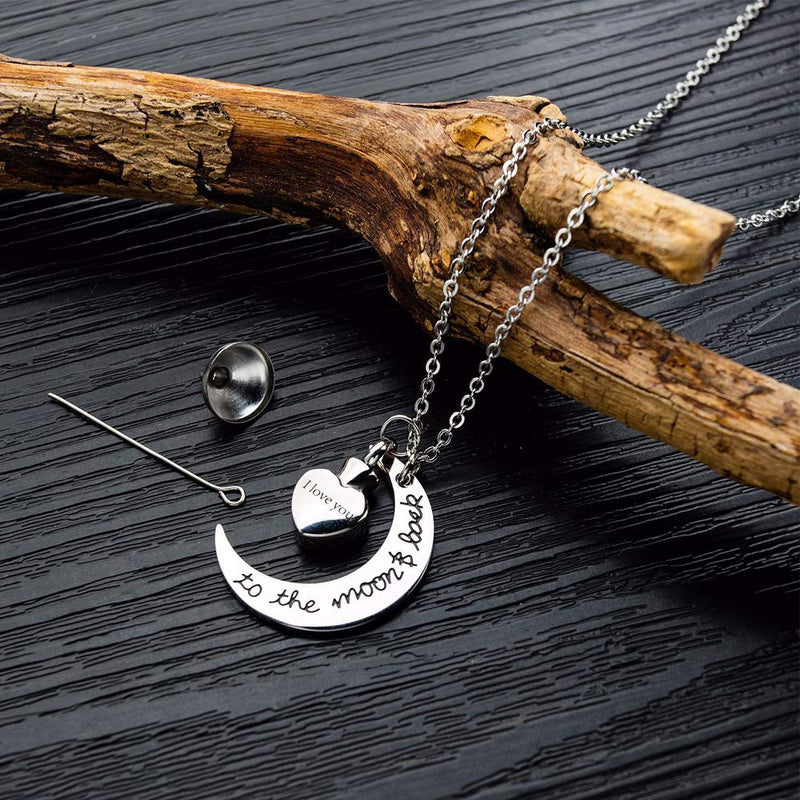 [Australia] - Fomissky Cremation Jewelry Urn Necklaces for Ashes for Women Men, Stainless Steel Keepsake Ashes Necklace Mini Urns for Human Pet Ashes Memorial Gifts Moon & Heart-I love you to the moon & back 
