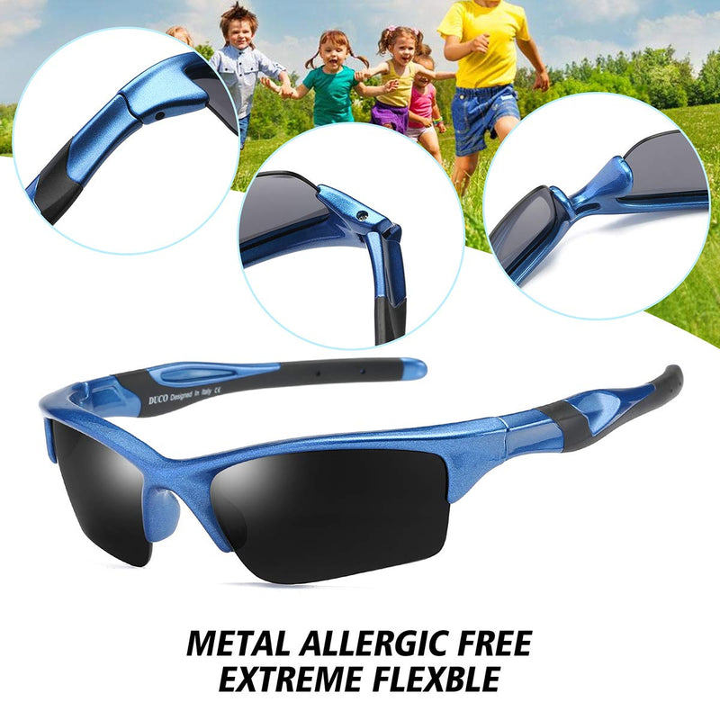 [Australia] - DUCO Kids Sunglasses Boys Sports Sunglasses Youth Polarized Baseball Sunglasses For Boys And Girls Age 3-10 K014 Blue Frame Black Arms 