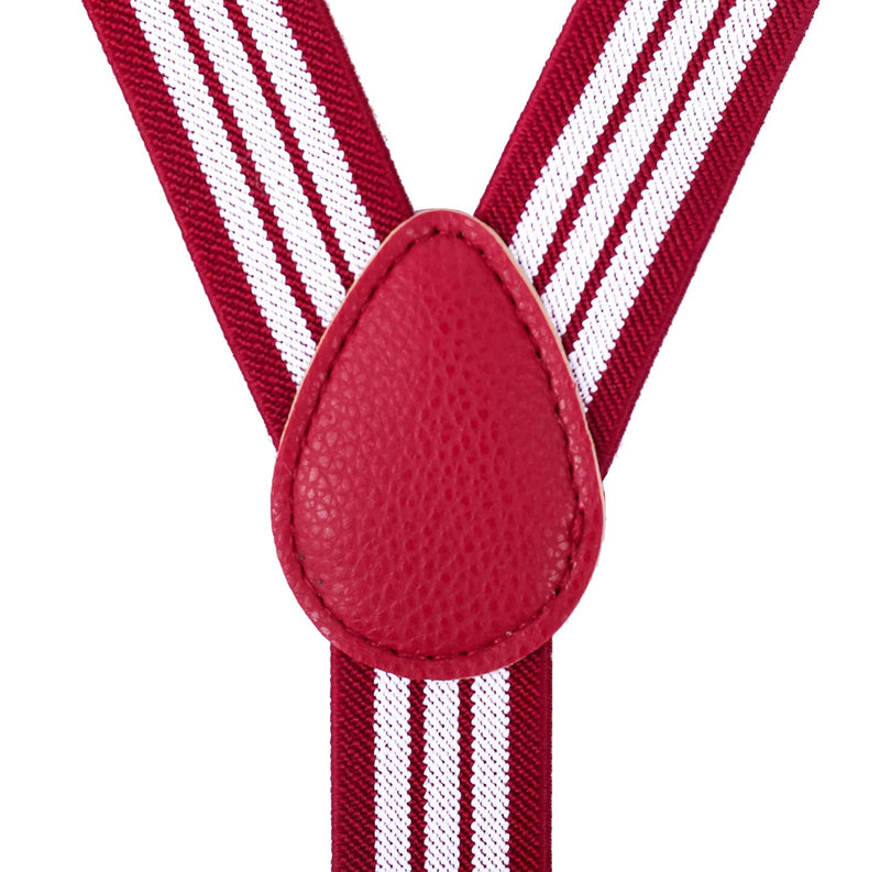 [Australia] - PZLE Men's Boys' Bow tie and Suspenders Set Adjustable Elastic 47 Inches(adult) Red White Stripe 