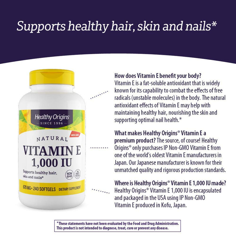[Australia] - Healthy Origins Vitamin E 1,000 IU (Natural, IP Non-GMO), 120 Softgels 120 Count (Pack of 1) 