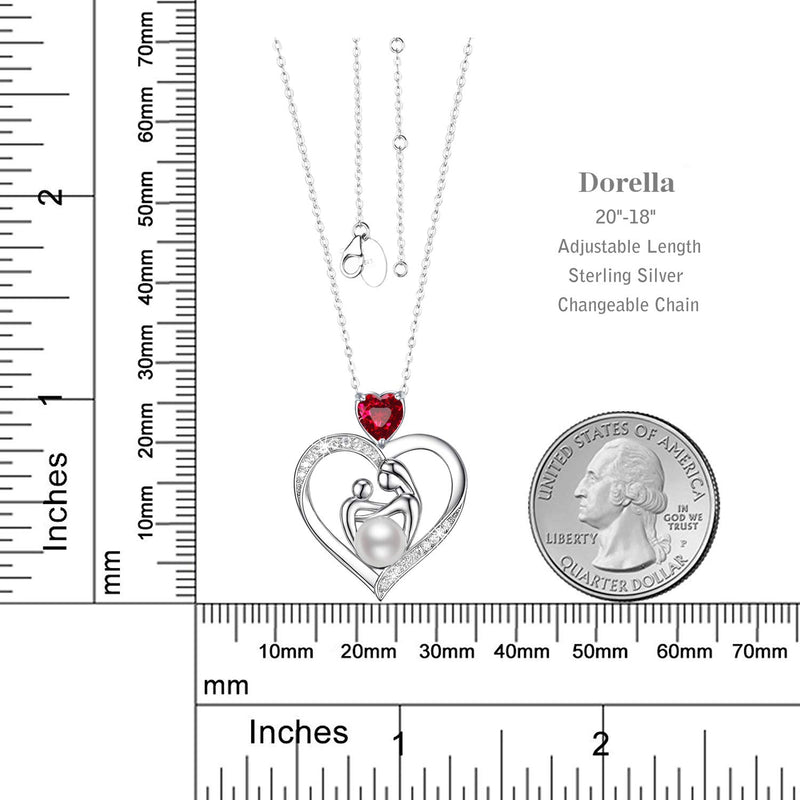 [Australia] - Birthday Gifts for Mom Ruby Necklace for Mother Daughter Pearl Jewelry Sterling Silver Mother and Child Heart Jewelry Gifts for Wife Anniversary 