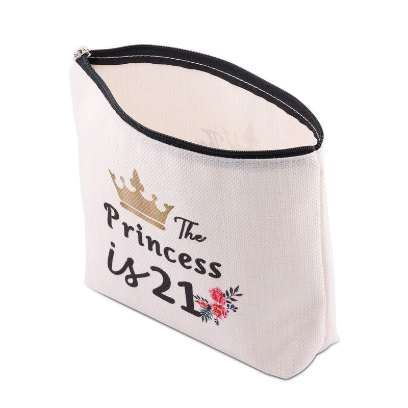 [Australia] - PXTIDY 21st Birthday Makeup Bag Gift The Princess is 21 Cosmetic Bag Travel Toiletry Case Pencil Bag with Zipper Gift for 21 Years Old Girl (The Princess is 21) 