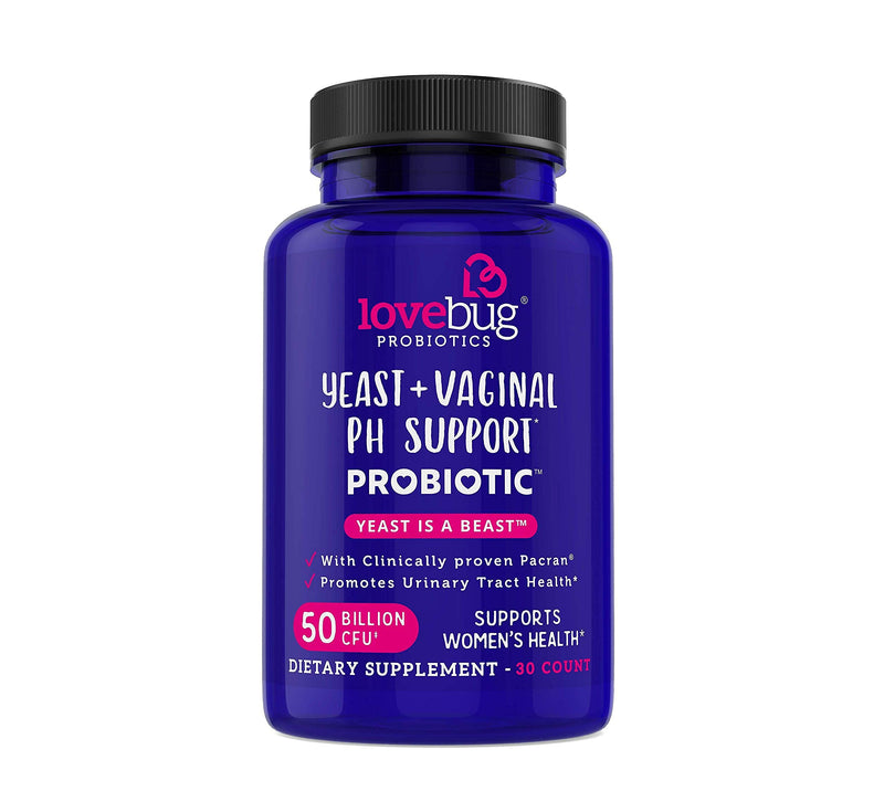 [Australia] - Lovebug Yeast + Vaginal pH Support | Clinically Studied Ingredients for Yeast & UTIs | Multi Strain 50 Billion CFU | 30 Capsules 30 Count (Pack of 1) 
