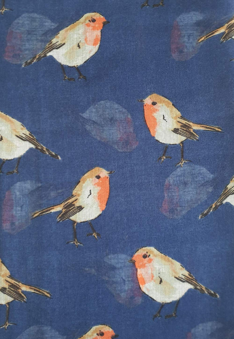 [Australia] - GlamLondon Women's Watercolour Robin Bird Printed Christmas Scarf Blue 