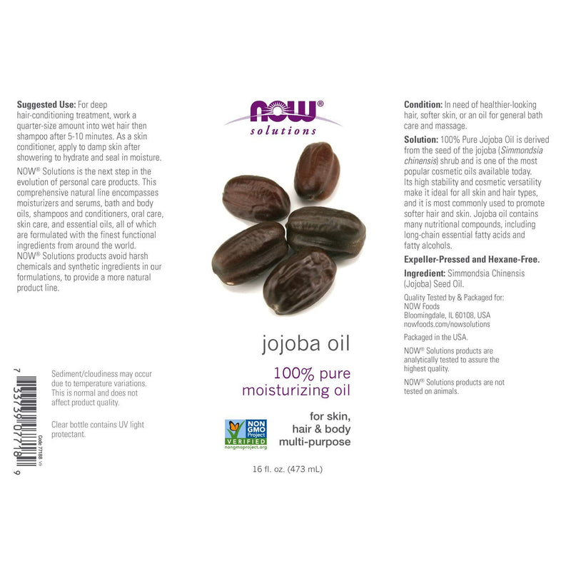 [Australia] - NOW Solutions, Jojoba Oil, 100% Pure Moisturizing, Multi-Purpose Oil for Face, Hair and Body, 16-Ounce 16 Fl Oz (Pack of 1) 