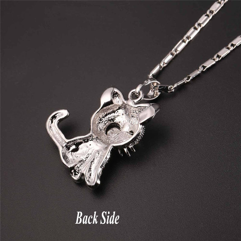 [Australia] - U7 Cute Cat Necklace Rhinestone with Chain Platinum/18K Gold Plated Girls Charm Smooth Collarbone Necklace 02.Rhinestone Cat-Platinum 