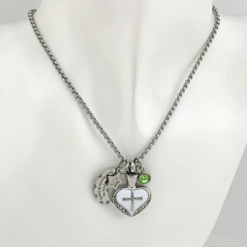 [Australia] - YOUFENG Urn Necklaces for Ashes I Love You to The Moon and Back Cross Necklace Birthstone CZ Keepsake Pendant August birthstone urn 