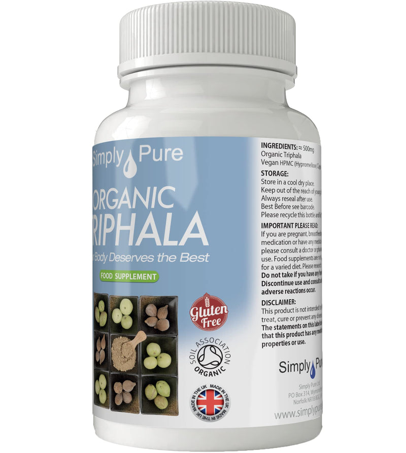 [Australia] - Simply Pure Organic Triphala Capsules x 90, 500mg, 100% Natural Soil Association Certified, Gluten Free, GM Free and Vegan. 
