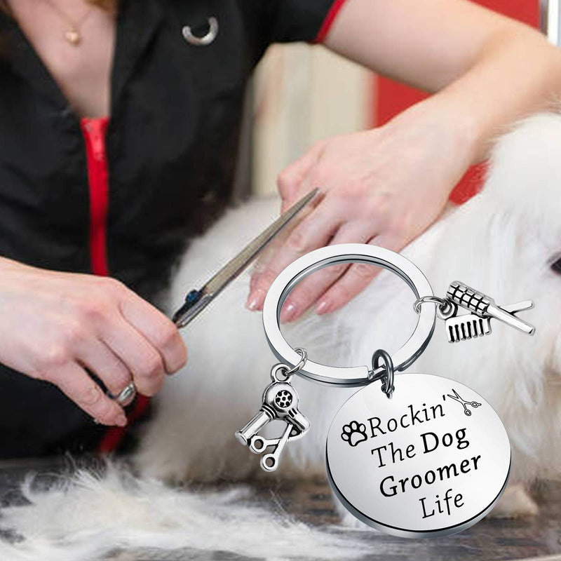 [Australia] - PENQI Dog Groomer Keychain Dog Groomer Gift Pet Groomer Gift Rockin' The Dog Groomer Life Keychain Dog Grooming Jewelry 