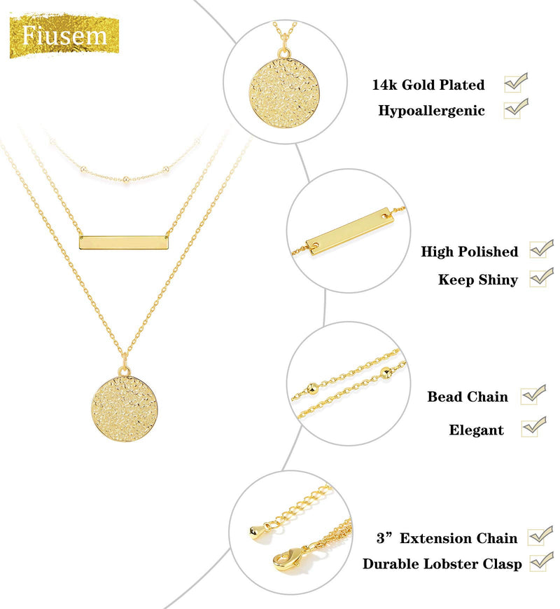 [Australia] - Fiusem Gold Layered Necklaces for Women, Dainty 14K Gold Plated Choker Necklaces and Chain Necklaces for Women A-Layered Full Moon 