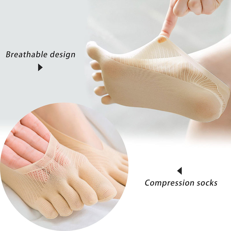 [Australia] - Toe Socks Women - 5/6 Pair Orthopedic Compression Socks Invisible Socks No Show Socks Non Slip Silk Five Finger Socks for Girls Ladies 2Black+2Grey+2Skin 
