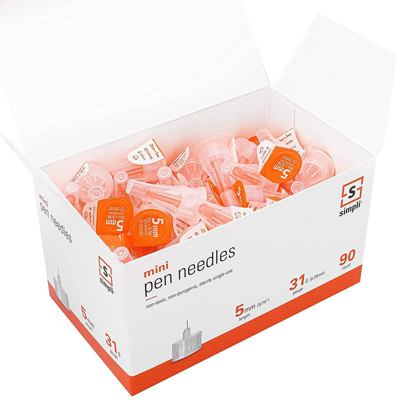 [Australia] - SIMPLI Insulin Pen Needles for at-Home Insulin Injections, Compatible with Most Diabetes Pens and Injection Devices, Size: Mini 5mm (3/16”) x 31G, 90 Count 
