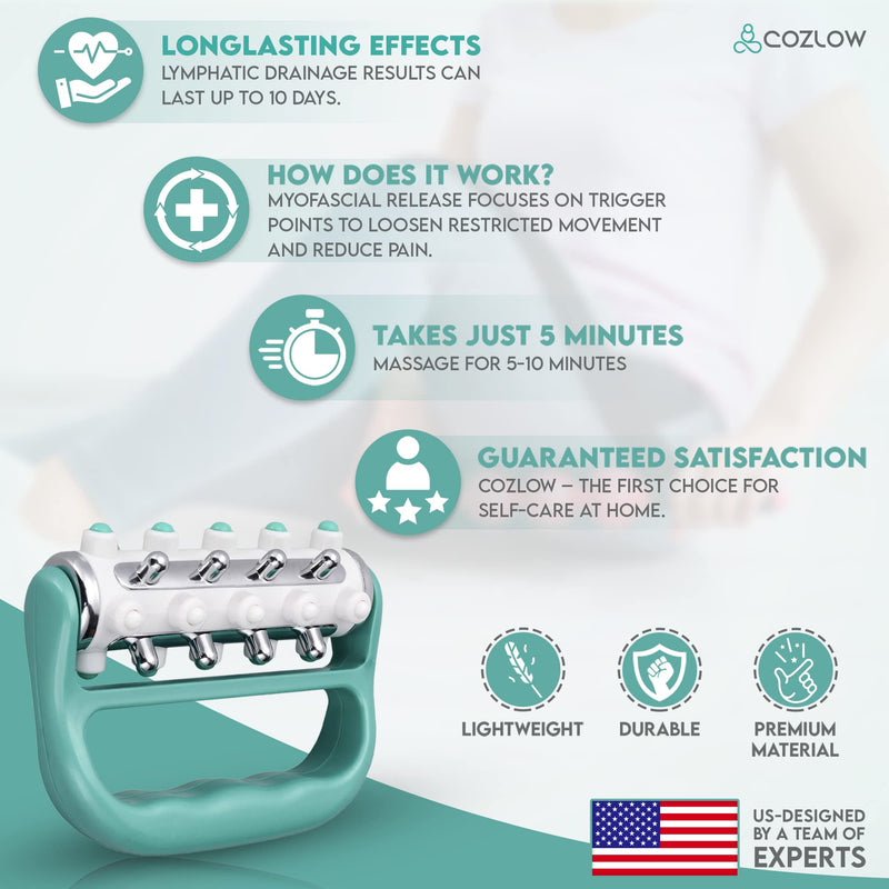 [Australia] - MyoRelease Lymphatic Drainage Massager & Scar Tissue Massage Tool, Great Handheld Lymphatic Massager for Thighs, Butt, Legs, Back & Body by Cozlow Single Massger 
