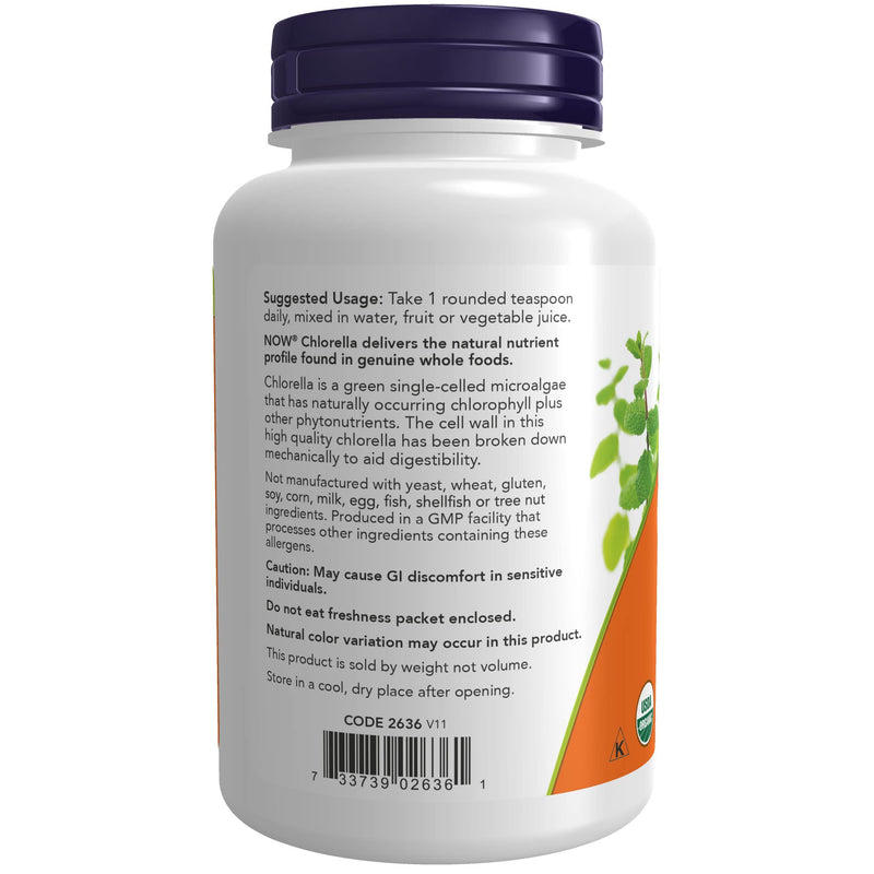 [Australia] - NOW Supplements, Organic Chlorella Powder with naturally occurring Chlorophyll, Beta-Carotene, mixed Carotenoids, Vitamin C, Iron and Protein, 4-Ounce 4 Ounce (Pack of 1) 