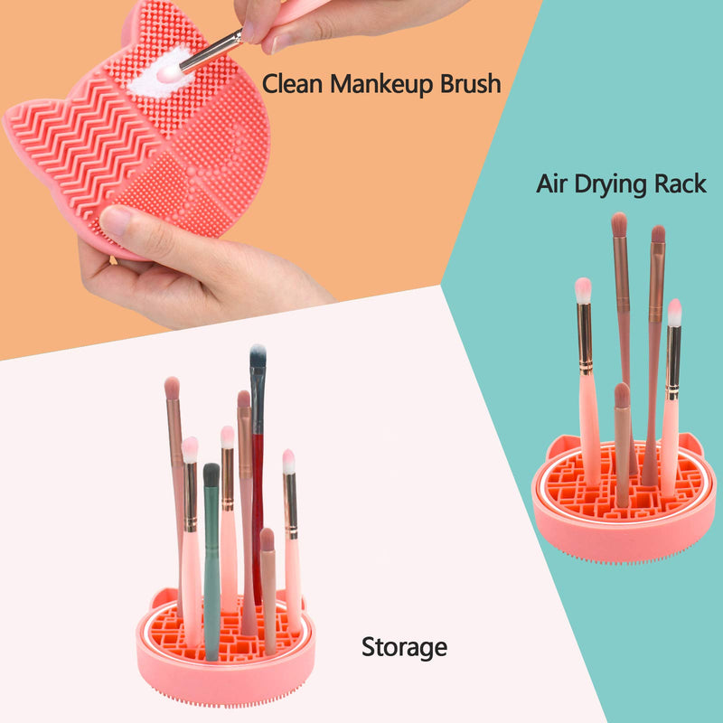 [Australia] - Makeup Brush Cleaning Mat with Drying Holder for Sink- Silicone Washing Cosmetic Brush Cleaner Pad (New Orange) 