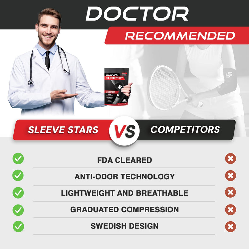 [Australia] - Sleeve Stars Elbow Compression Sleeve for Women & Men, Tennis Elbow Brace for Tendonitis and Tennis Elbow Sleeve for Elbow Pain & Arthritis, Arm Protector Support Wrap for Golf & Other Sports (S-XXL) L: 10"-12" Black 