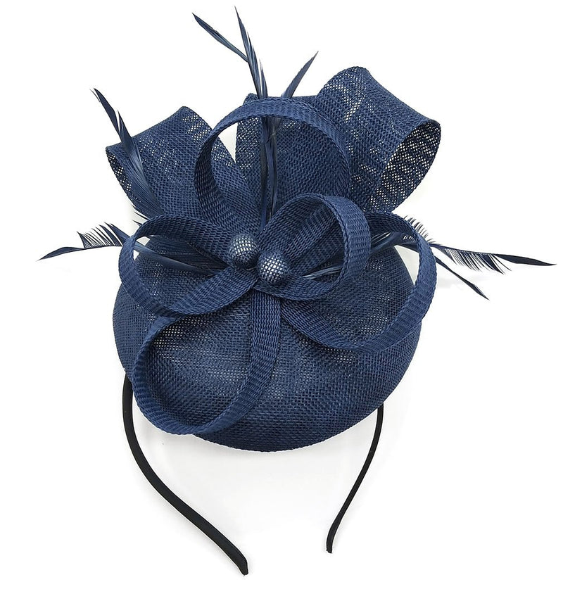 [Australia] - Coolwife Womens Fascinator Hat Sinamay Pillbox Flower Feather Tea Party Derby Wedding Headwear Aa Navy Blue 