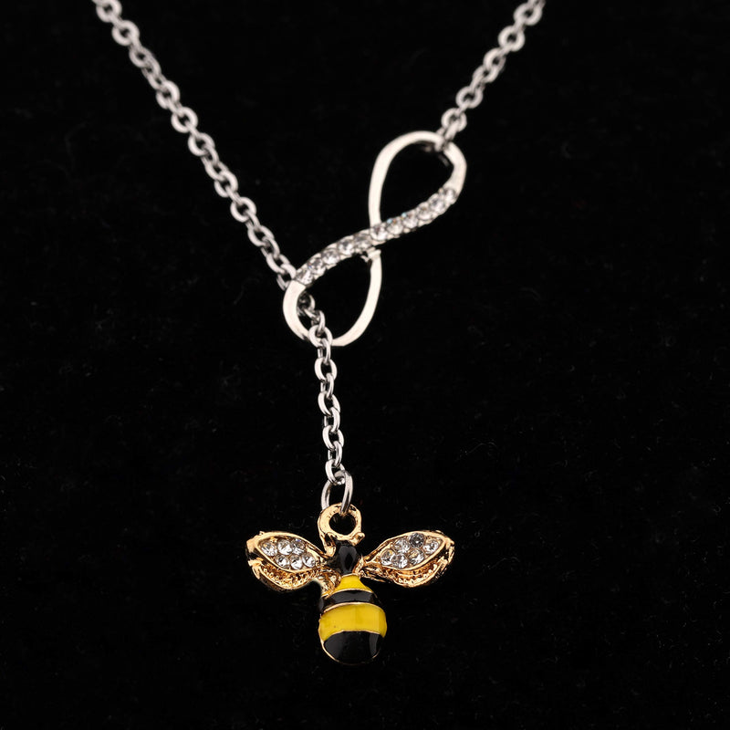 [Australia] - FUSTMW Crystal Bumblebee Pendant Necklace Infinity Love Charm Flying Honeybee Insect Jewelry Gifts (fts 3-8inch Wrist bee Bracelet) 25.5inches Y necklace 