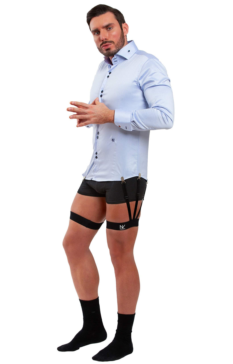 [Australia] - Improved NV HOLDERS 2.0, with improved clasps; premium shirt stays, shirt holders, shirt garters, shirt tuckers for men Black Small (19-21 inches on thigh’s thickest part) 