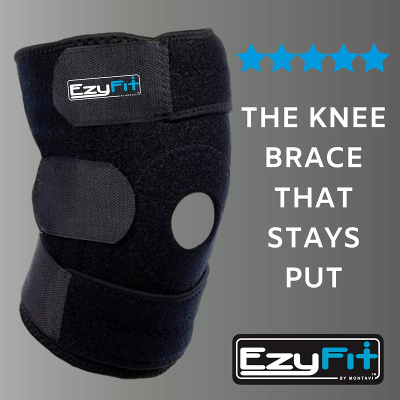 [Australia] - EzyFit Knee Brace Support For Arthritis, ACL, LCL, MCL, Sports Exercise, Meniscus Tear Injury Recovery - Side Stabilizers Open Patella - Best Comfort Fit Adjustable Neoprene Wrap - 3 Sizes Large - Most Popular Size Fits 14"-17" 