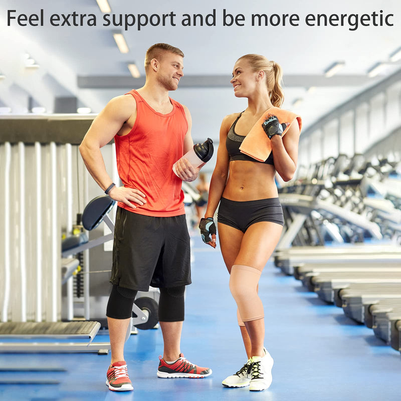 [Australia] - 2 Pair Knee Brace Compression Sleeves Knee Support Brace for Meniscus Tear, Lightweight Knee Sleeve for Arthritis Pain Relief, Knee Support for Men and Women for Running, Weight Lifting (Black, Beige) Black, Beige 