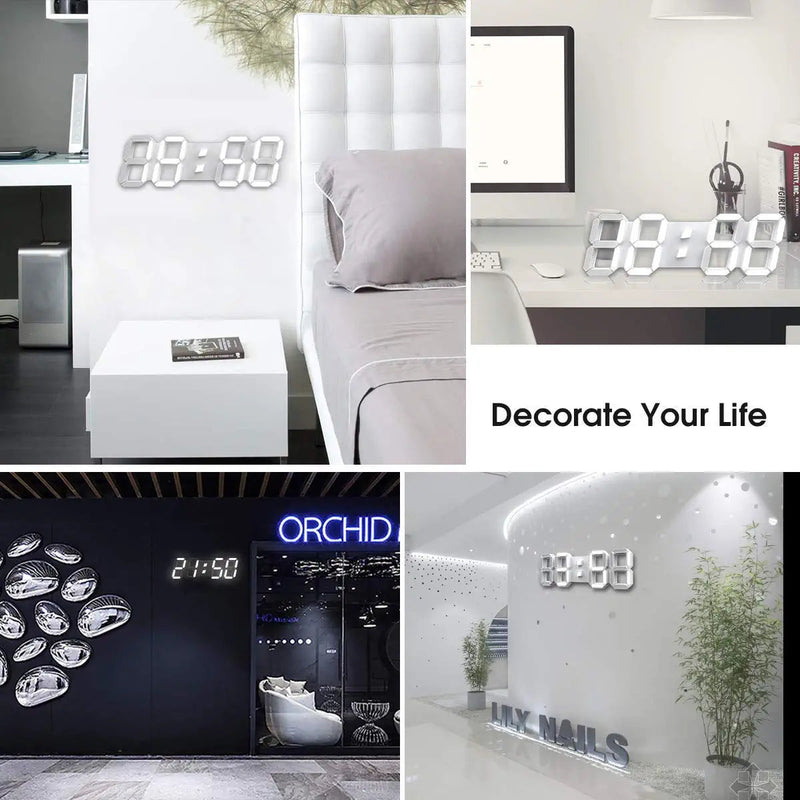 [Australia] - 3D White Digital Wall Clock LED Large Alarm Clock Adjustable Brightness 12/24 Hours Display and Date Display for Kitchen Homes Offices Gyms (15inch) 15 inch 