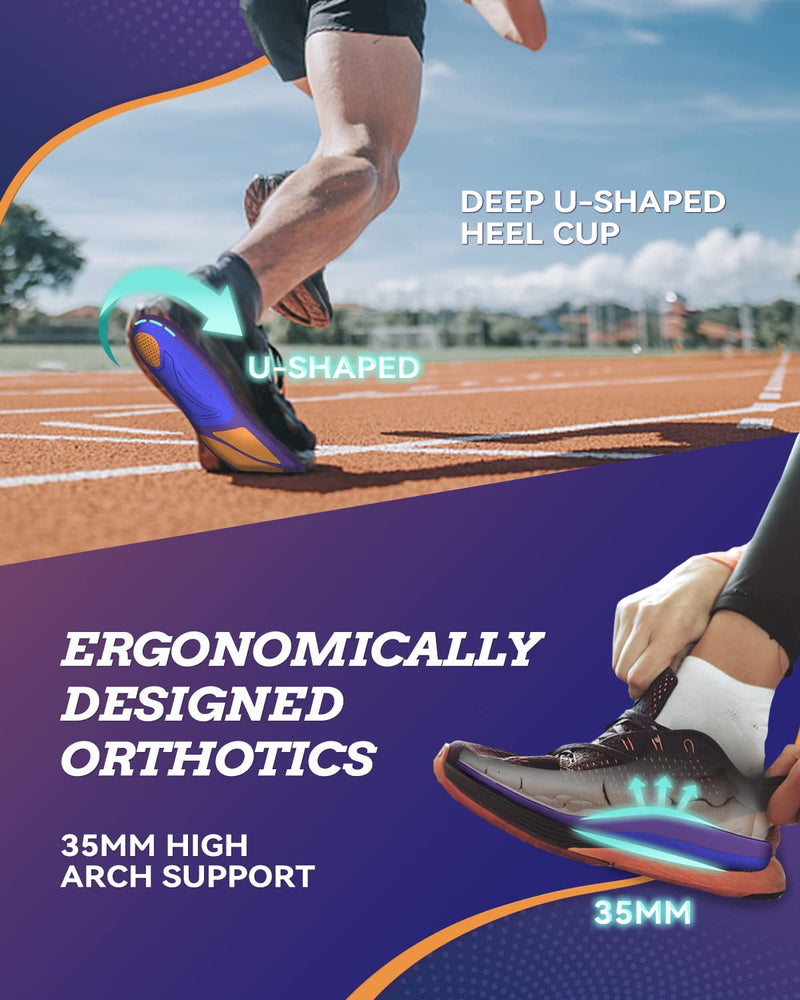 [Australia] - QBK Running Shoe Support Plantar Fasciitis Insoles High Arch Support Orthotic Inserts Achilles Tendonitis Insoles for Women & Men Heel Spur Insole M Purple Men7.5-8.5 