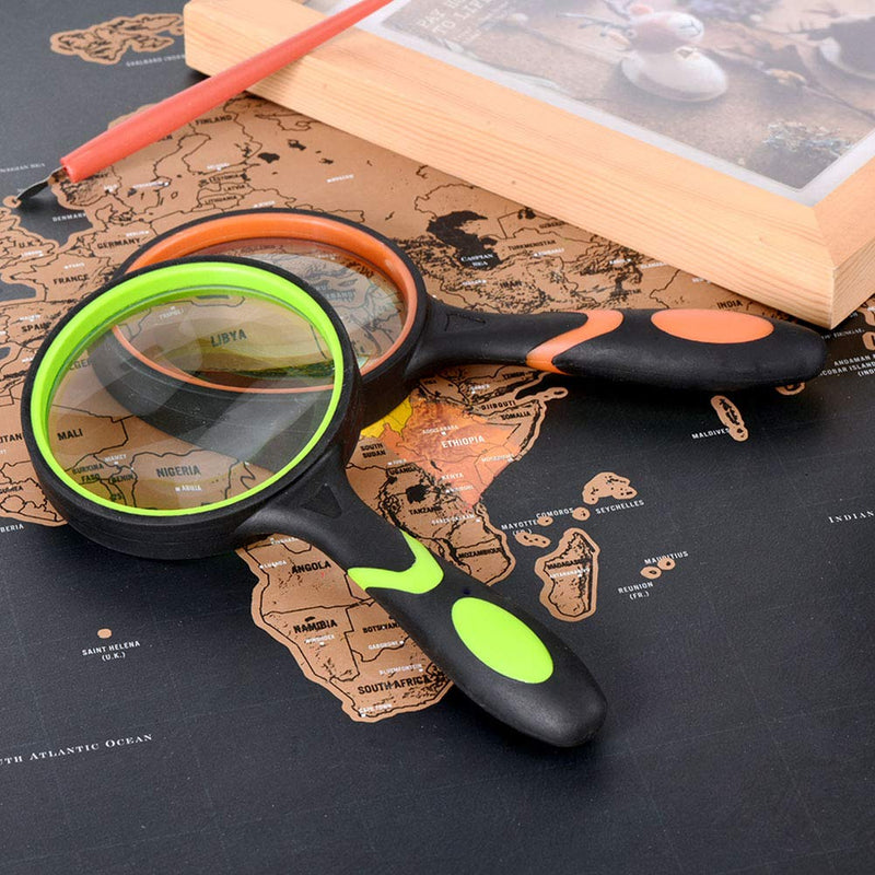 [Australia] - Ocim (2 Pcs) 10X Magnifying Glass, Handheld Reading Magnifier, 75mm Magnify Glasses Lens, Rubbery with Non-Slip Soft Handle for Seniors Reading and Kids Nature Exploration 