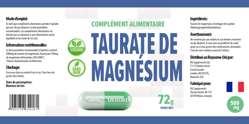 [Australia] - Magnesium Taurate 2000mg Per Serving 120 Vegan Capsules, 3rd Party Lab Tested, High Strength Supplement, No Fillers or Bulkers, Gluten and GMO Free Salmonella 120 Count (Pack of 1) 