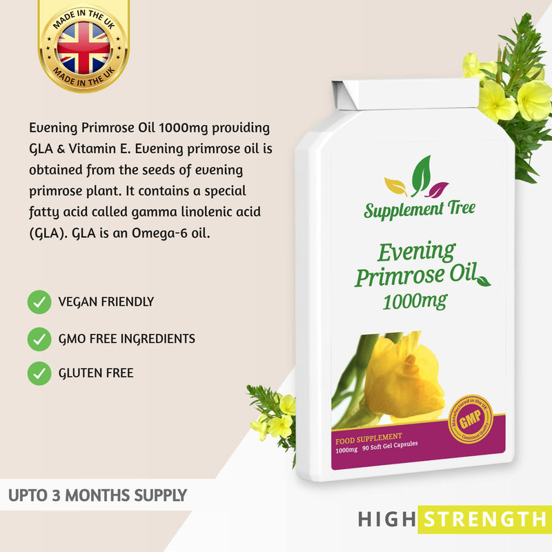 [Australia] - Evening Primrose Oil EPO 1000mg 90 Capsules | Vegan Cold Pressed Supplement | Provides GLA & Vitamin E | 100% Quality Satisfaction Guarantee 