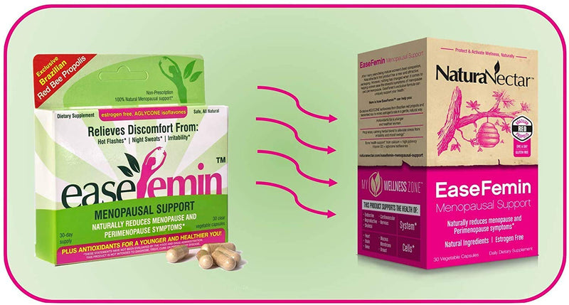 [Australia] - NaturaNectar EaseFemin Menopause Supplements for Women - 30 Count - Bee Propolis Menopausal Support Capsules For Hot Flashes and Night Sweats with Proprietary Calming Herbal Blend for a Better Night o 