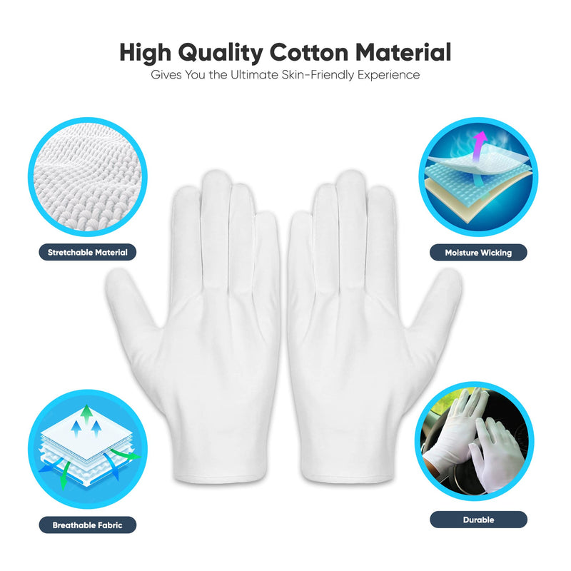 [Australia] - Cotton Gloves White - Soft Breathable Moisturizing 10 Pairs for Eczema Silver Costume Dry Hand Cleaning Archival Inspection Medium 