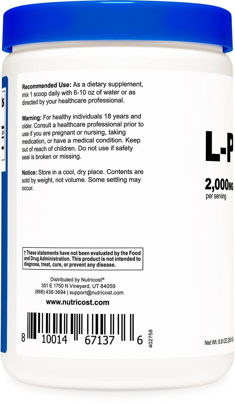 [Australia] - Nutricost L-Proline Powder 250 Grams - 2,000mg Per Serving, Non-GMO 