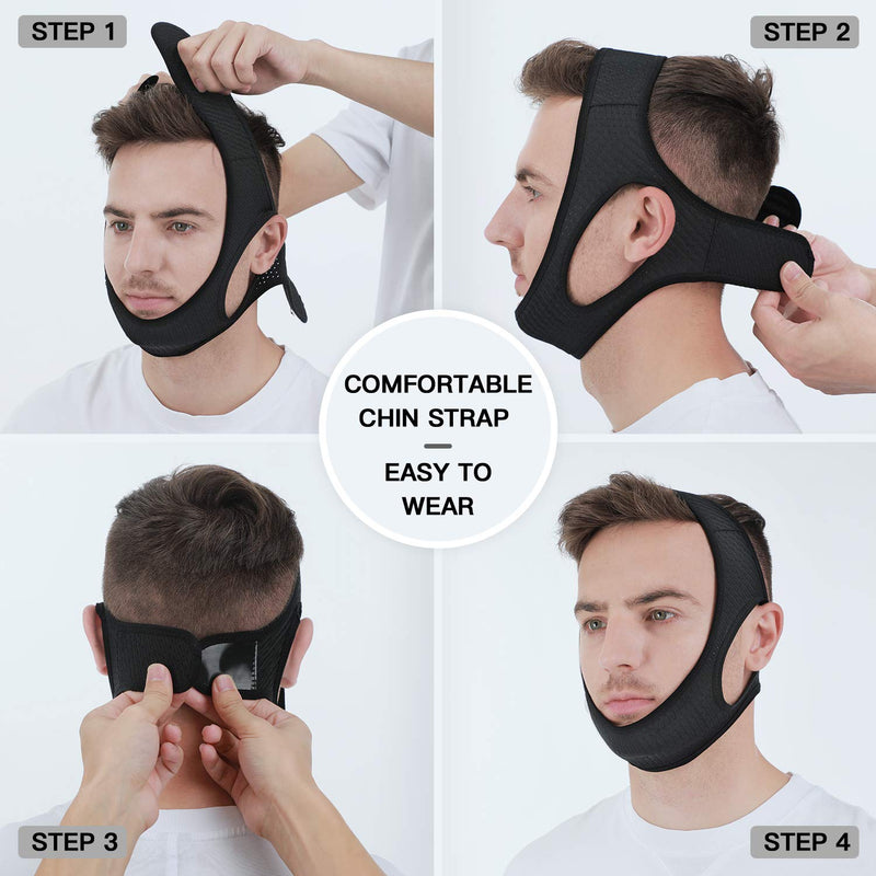[Australia] - Anti Snore Chin Strap [Upgraded 2022], Vosaro Snoring Solution Effective Anti Snore Device, Adjustable and Breathable Stop Snoring Head Band for Men Women, Black 