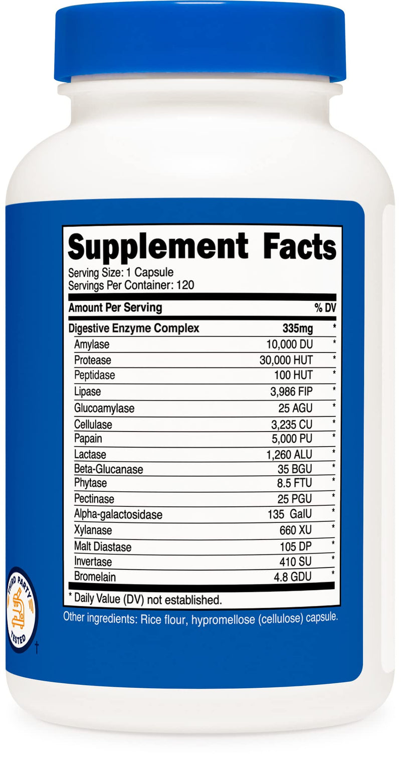 [Australia] - Nutricost Digestive Enzymes 335mg, 120 Vegetarian Capsules - Complete Digestive Enzyme Supplement 120 Count (Pack of 1) 