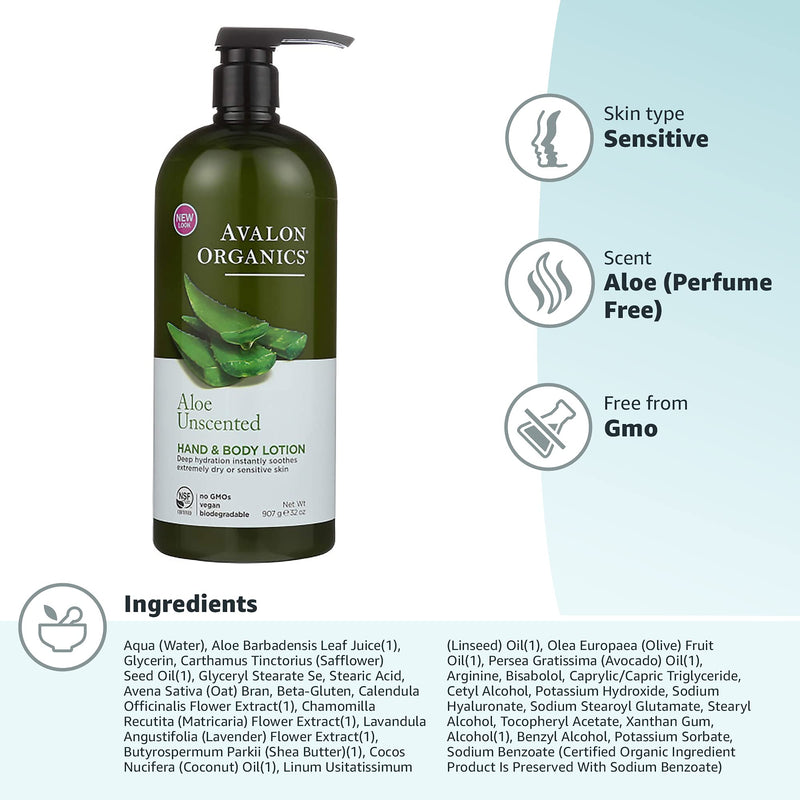 [Australia] - Avalon Organics Hand and Body Lotion, Aloe Unscented - 32 oz 