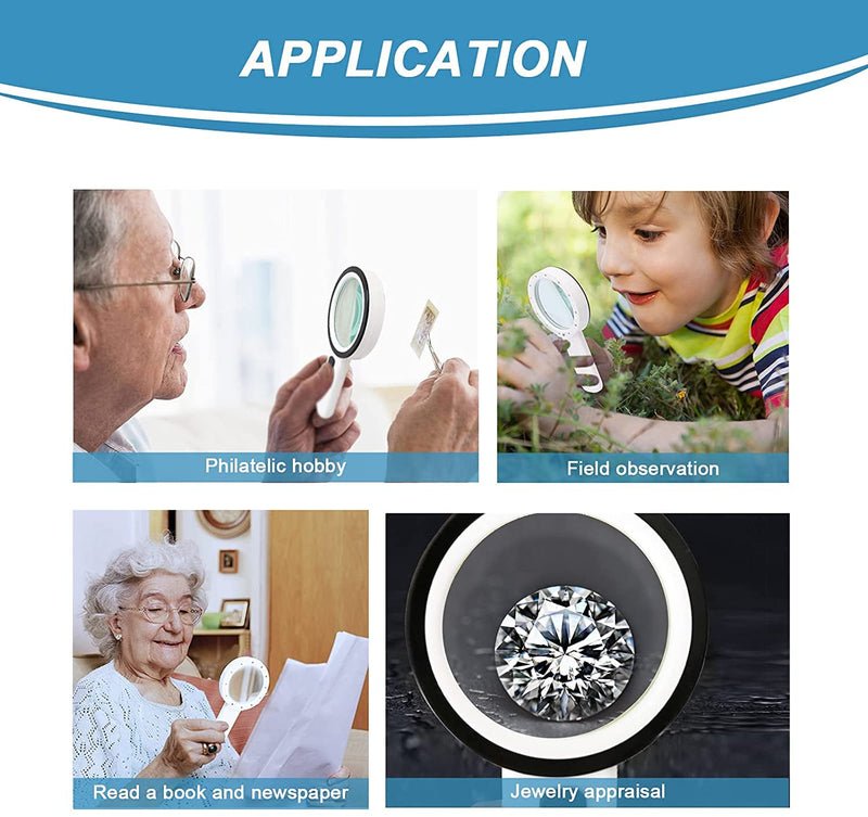 [Australia] - Magnifying Glass with 12 LED Lights, 30X Double Glass Lens Handheld Illuminated Magnifier Reading Magnifying Glass with for Seniors Read, Coins, Stamps, Map, Inspection, Macular Degeneration All White 