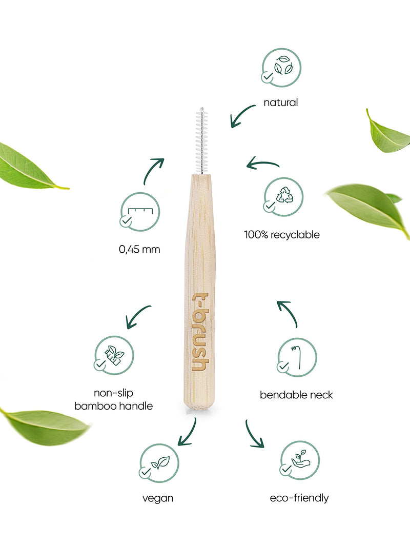 [Australia] - t-brush Interdental Bamboo Brushes 6pcs | Thin Metal Wire 0.05 cm Suitable for Narrow Gaps | Wrapped in Craft Paper 