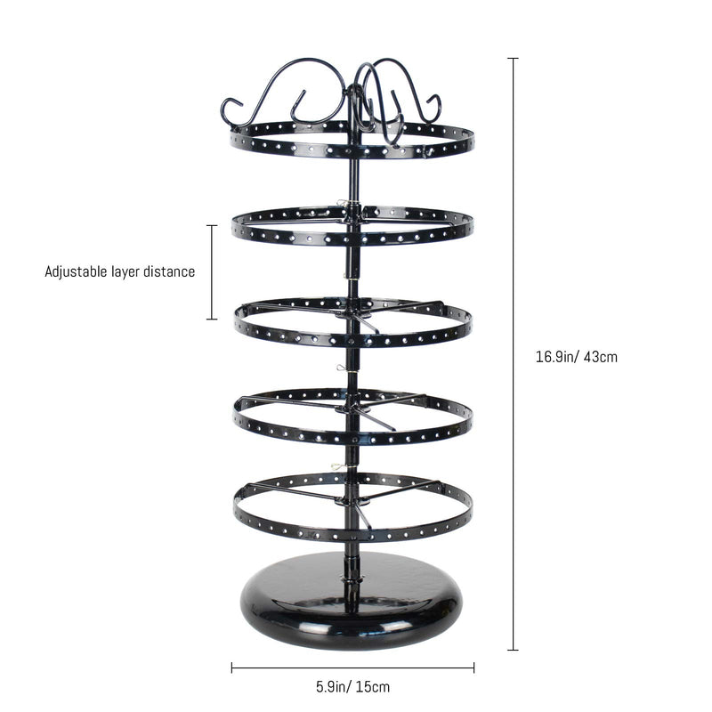 [Australia] - LASZOLA 5 Tiers 360° Rotating Earring Holder Organizer, 220 Holes Metal Necklace Bracelet Jewelry Display Rack Stand Tower - 14x6.3 Inch (Black) Black 