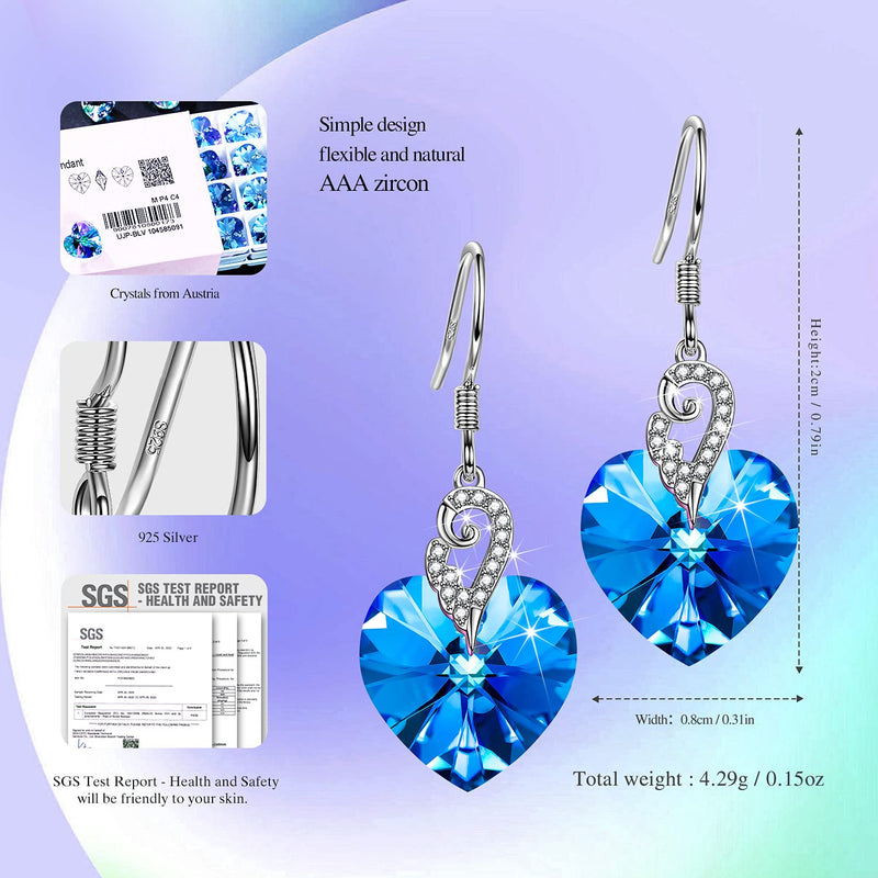 [Australia] - Kate Lynn - Heart to Heart - Sterling Silver Earrings for Women, Crystals from Austria, Silver Earrings Birthday Presents for Women Girlfriend Mum Wife, Gift Box Packaging Crystal Bermuda Blue 