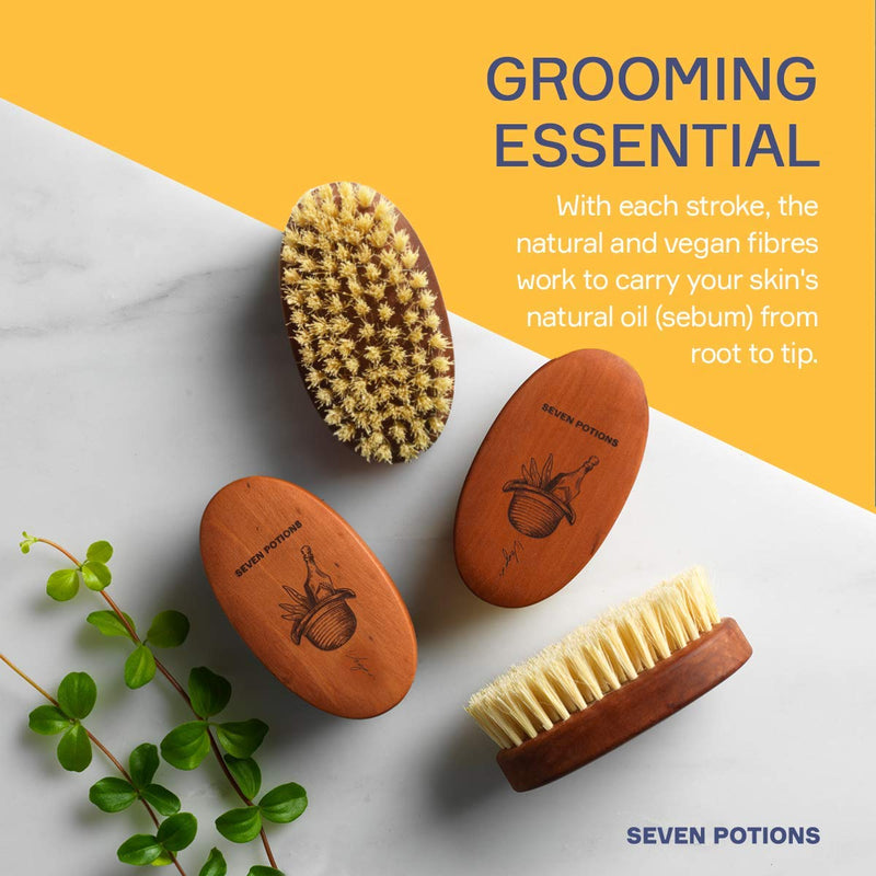 [Australia] - Seven Potions Vegan Beard Brush for Men ‚Äî 100% Sisal Plant Fibre & Pear Wood ‚Äî Firm Bristles to Gently Tame/Soften/Exfoliate ‚Äì 100% Natural, Non-Synthetic 