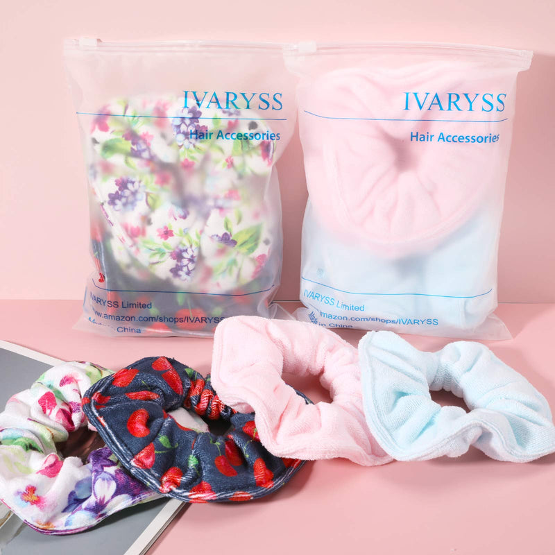 [Australia] - IVARYSS Super Towel Scrunchies for Drying Hair, Absorbent and Soft Microfiber for Frizz Free, Large Thick Ponytail Holder Wet Hair Accessories for Girls and Women, 4 PCS (Pink Blue) Pink Blue 