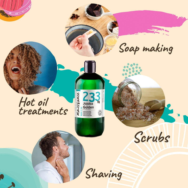 [Australia] - Naissance Organic Golden Jojoba Oil 500ml - Pure and Natural, Certified Organic, Unrefined, Vegan, Hexane Free, No GMO - Ideal for Aromatherapy and as a Massage Base Oil 