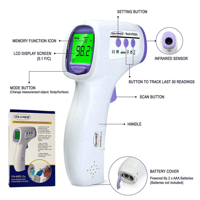 [Australia] - Digital Non-Contact Infrared Forehead Thermometer for Adults & Kids, Accurate Instant Reading, Dual Mode Body & Surface ˚C / ˚F, Intelligent Temperature/Fever Alert, Batteries Included 